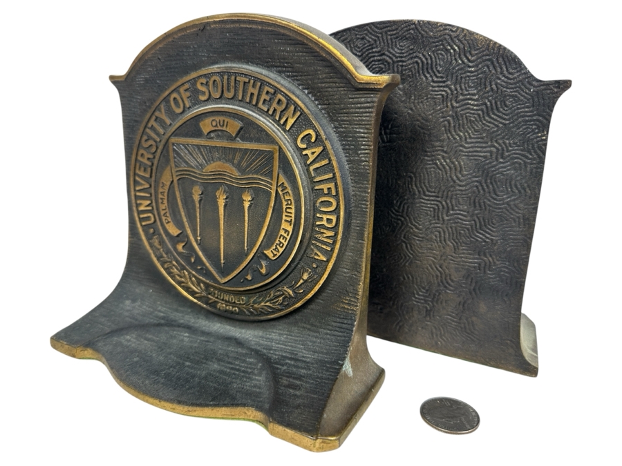 Heavy Solid Brass University of Southern California Bookends 6 x 6.5 [Photo 1]