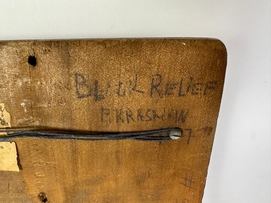 Peter Krasnow (1886-1979, California / Russian Federation) Rare Modernist Wooden Block Relief Carved Wall Sculpture Signed Lower Right And Verso 8W X 22.5H X 2.25D [Photo 9]