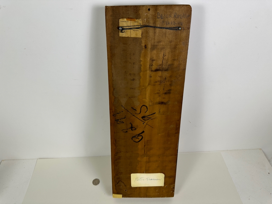 Peter Krasnow (1886-1979, California / Russian Federation) Rare Modernist Wooden Block Relief Carved Wall Sculpture Signed Lower Right And Verso 8W X 22.5H X 2.25D [Photo 8]