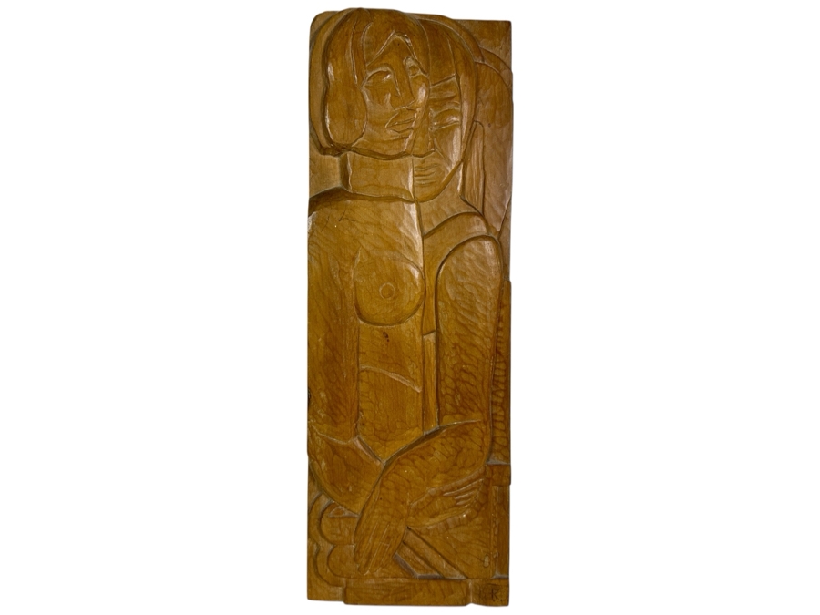 Peter Krasnow (1886-1979, California / Russian Federation) Rare Modernist Wooden Block Relief Carved Wall Sculpture Signed Lower Right And Verso 8W X 22.5H X 2.25D [Photo 2]