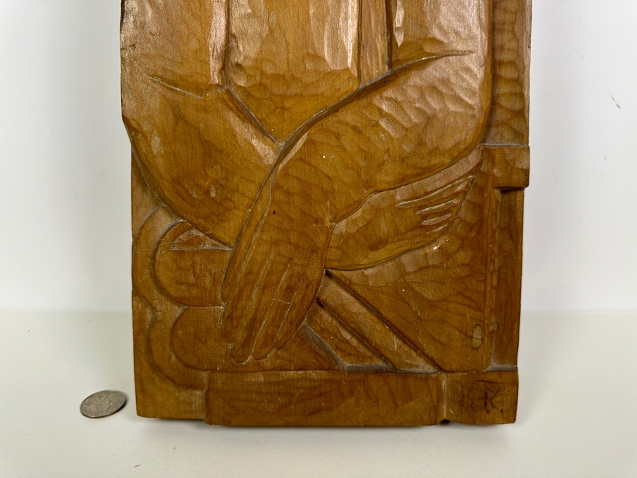 Peter Krasnow (1886-1979, California / Russian Federation) Rare Modernist Wooden Block Relief Carved Wall Sculpture Signed Lower Right And Verso 8W X 22.5H X 2.25D [Photo 6]