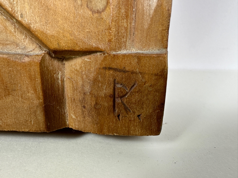 Peter Krasnow (1886-1979, California / Russian Federation) Rare Modernist Wooden Block Relief Carved Wall Sculpture Signed Lower Right And Verso 8W X 22.5H X 2.25D [Photo 7]