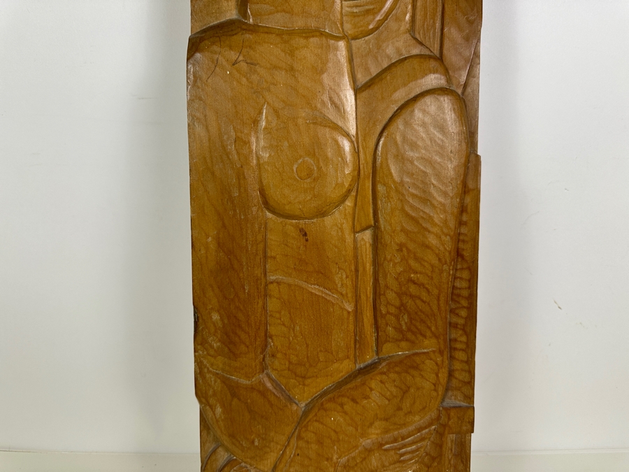 Peter Krasnow (1886-1979, California / Russian Federation) Rare Modernist Wooden Block Relief Carved Wall Sculpture Signed Lower Right And Verso 8W X 22.5H X 2.25D [Photo 5]