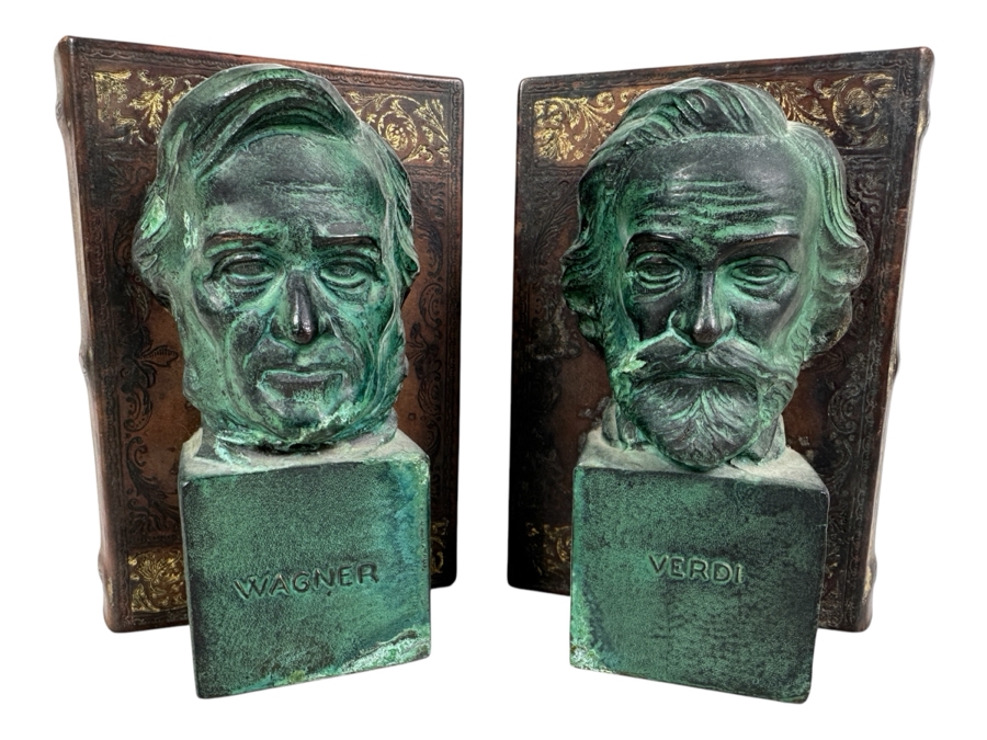 Vintage Metal Wagner & Verdi Bust Bookends 6.5H [Photo 1]