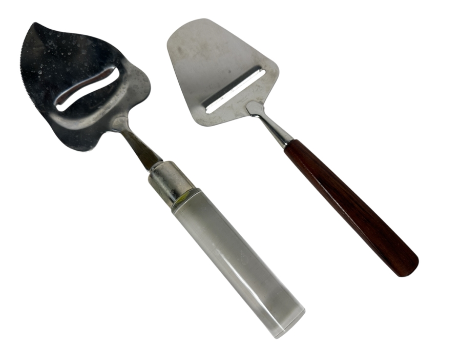Pair Of Vintage Cheese Slicers: One With Lucite Handle, One With Wooden Handle [Photo 1]