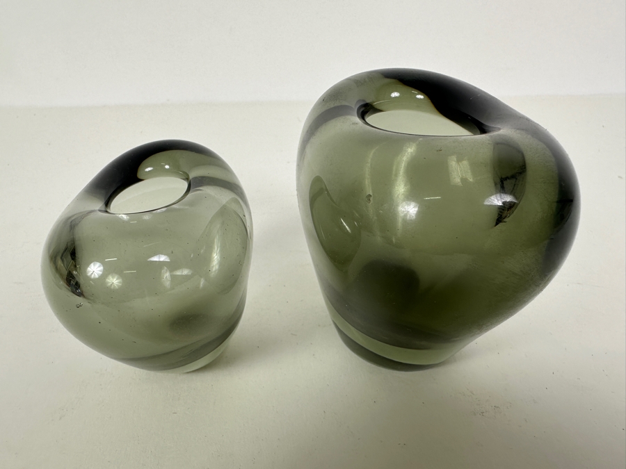 Pair Of Vintage Mid-Century Modern Holmegaard Heart Shaped Vases Designed By Per Lutken Danish 2.5H & 3H [Photo 6]