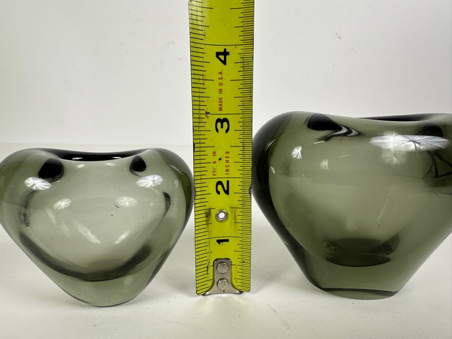Pair Of Vintage Mid-Century Modern Holmegaard Heart Shaped Vases Designed By Per Lutken Danish 2.5H & 3H [Photo 11]