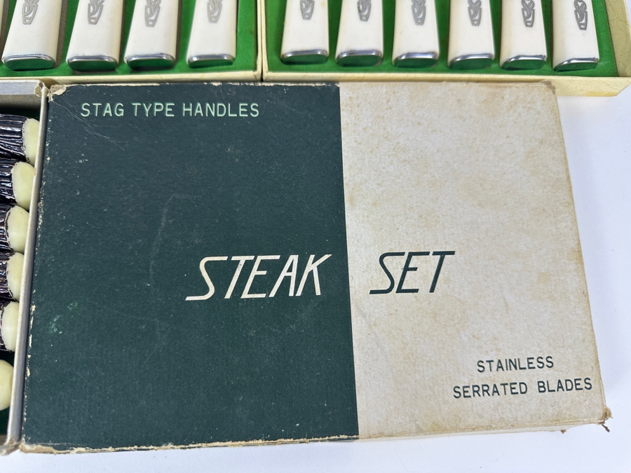 Just Added - Set Of (18) New Old Stock Solingen Steak Knives From Germany Plus (6) Stag Type Handled Steak Knives [Photo 5]