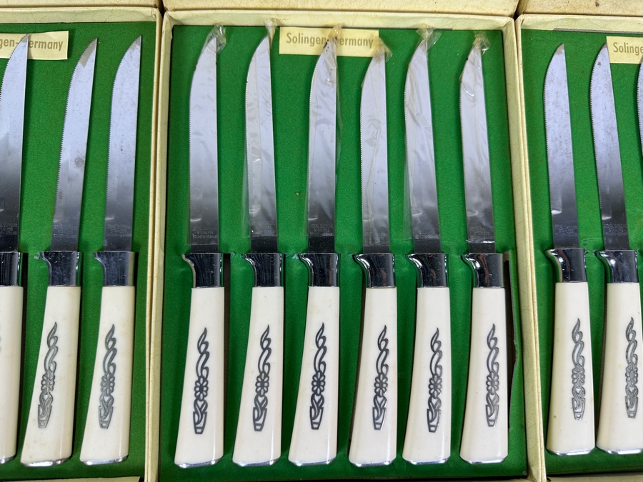 Just Added - Set Of (18) New Old Stock Solingen Steak Knives From Germany Plus (6) Stag Type Handled Steak Knives [Photo 2]