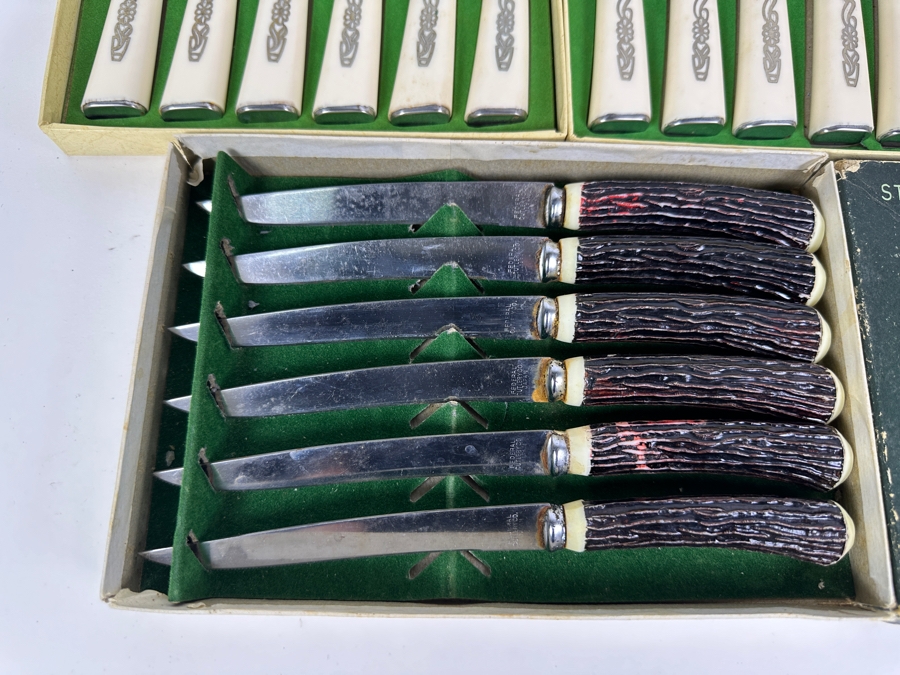Just Added - Set Of (18) New Old Stock Solingen Steak Knives From Germany Plus (6) Stag Type Handled Steak Knives [Photo 4]
