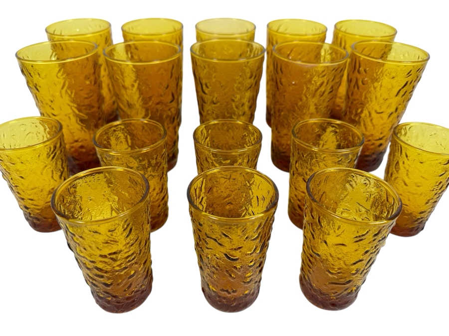Vintage Anchor Hocking Milano Honey Gold Glasses 5.5H X 10 / 3.75H X 8 - Total Of 18 Glasses [Photo 1]