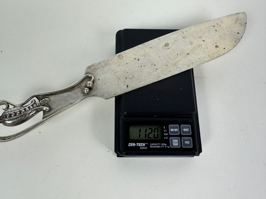 Vintage Carl Poul Petersen 'Blossom' Pattern Large Sterling Silver Cake Serving Knife 10.25L 112g [Photo 9]