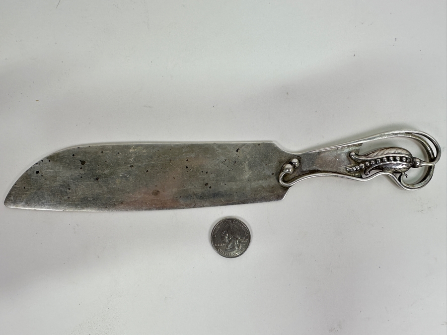 Vintage Carl Poul Petersen 'Blossom' Pattern Large Sterling Silver Cake Serving Knife 10.25L 112g [Photo 2]