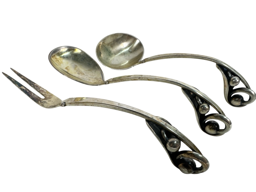 Vintage Mid-Century Modern W & S Sorensen Denmark Sterling Silver Serving Set 7L 112.1g [Photo 1]
