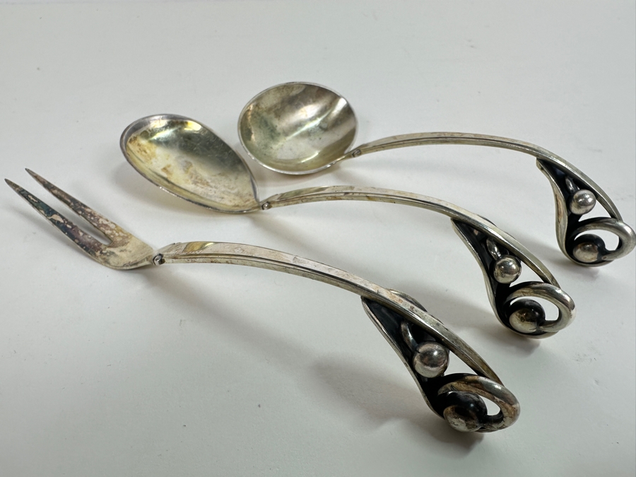 Vintage Mid-Century Modern W & S Sorensen Denmark Sterling Silver Serving Set 7L 112.1g [Photo 2]