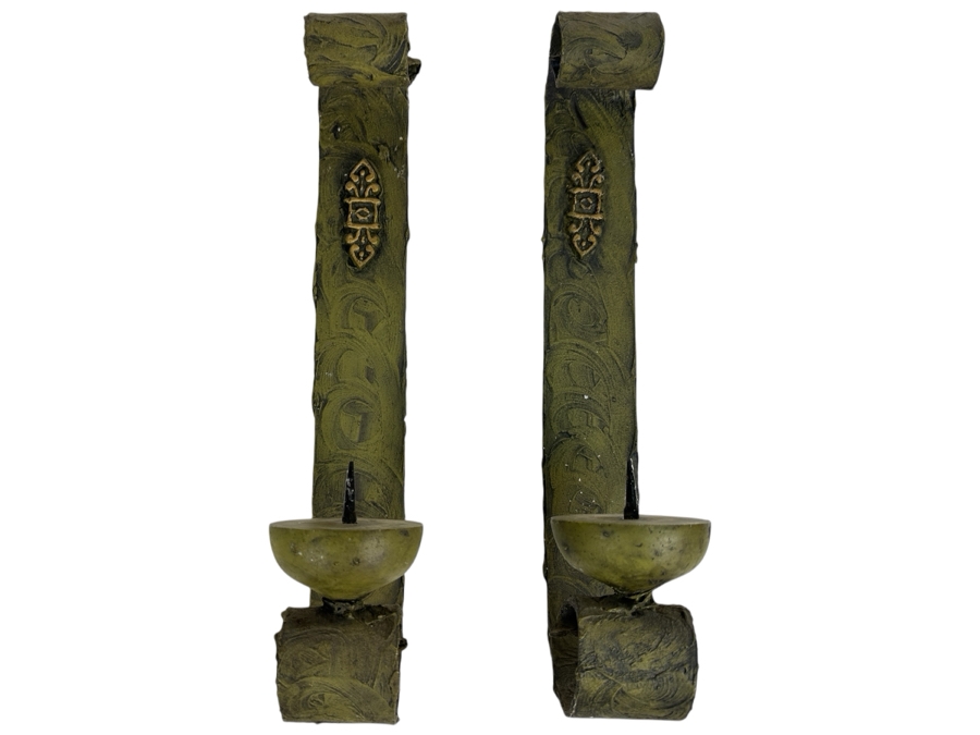 Pair Of Vintage Mexican Wrought Iron Wall Candle Holders 2.25W X 14H [Photo 1]