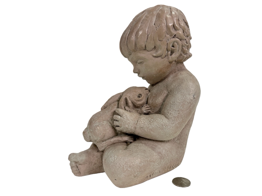 Just Added - Vintage 1972 Austin Productions Inc Miro Musulin Boy Holding Rabbit 'Playmates' Decorative Sculpture 9.5H [Photo 1]