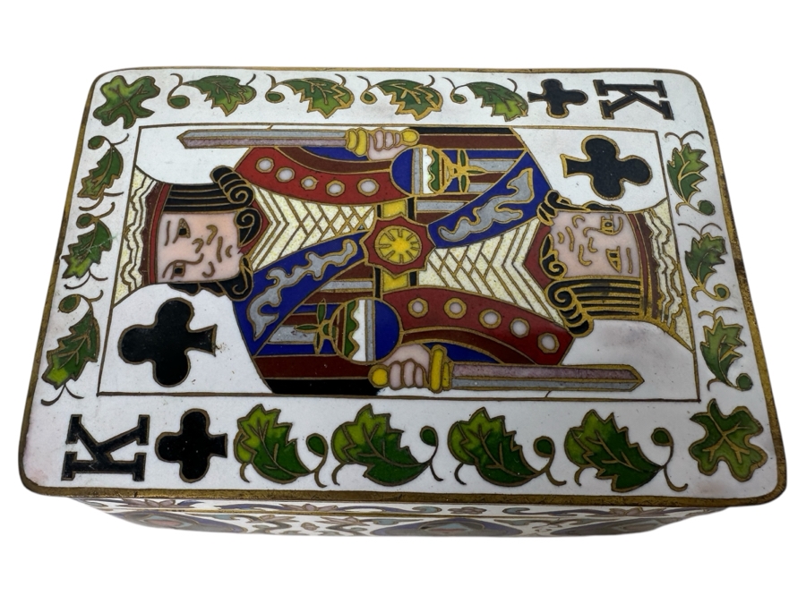 Just Added - Vintage Chinese Cloisonne Playing Card Box King Of Spades 4 X 3 X 1.5 [Photo 1]