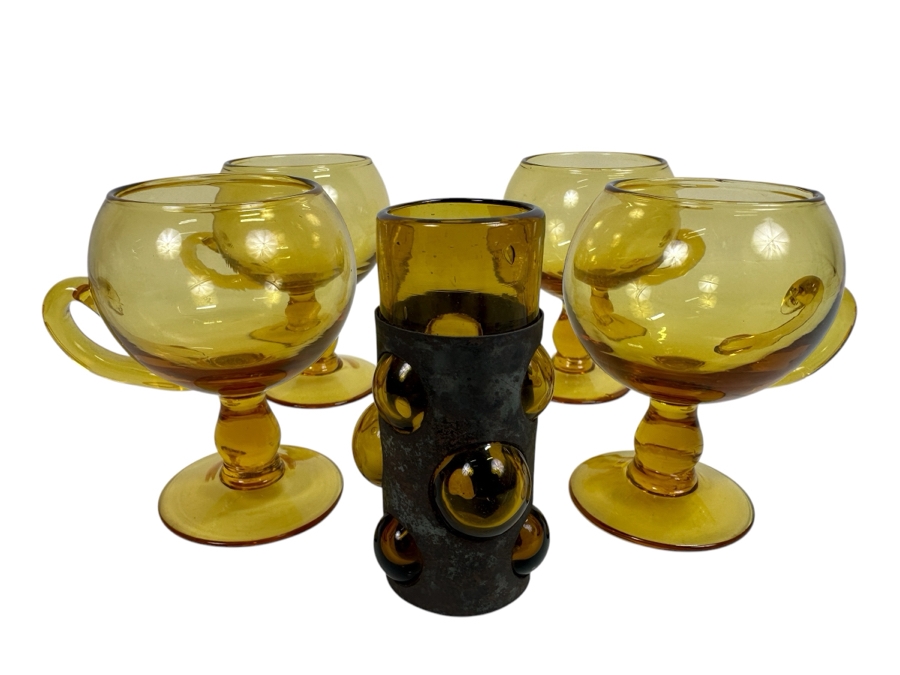 Just Added - Vintage Amber Glass Barware Glasses 4H [Photo 1]