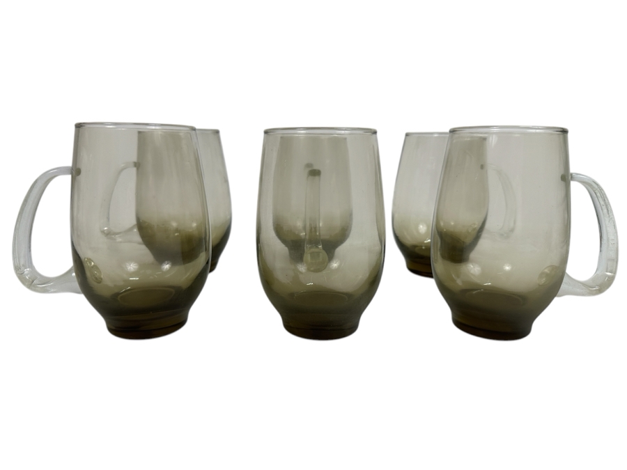 Just Added - Vintage Set Of Six MCM Libbey Smoked Brown Tempo Mugs Glasses 5H [Photo 1]