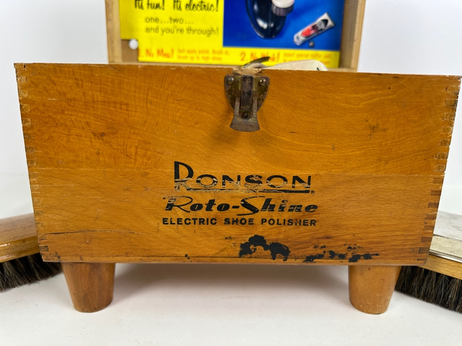 Just Added - Vintage MCM Ronson Roto-Shine Electric Shoe Polisher With Wooden Box And Brushes [Photo 2]
