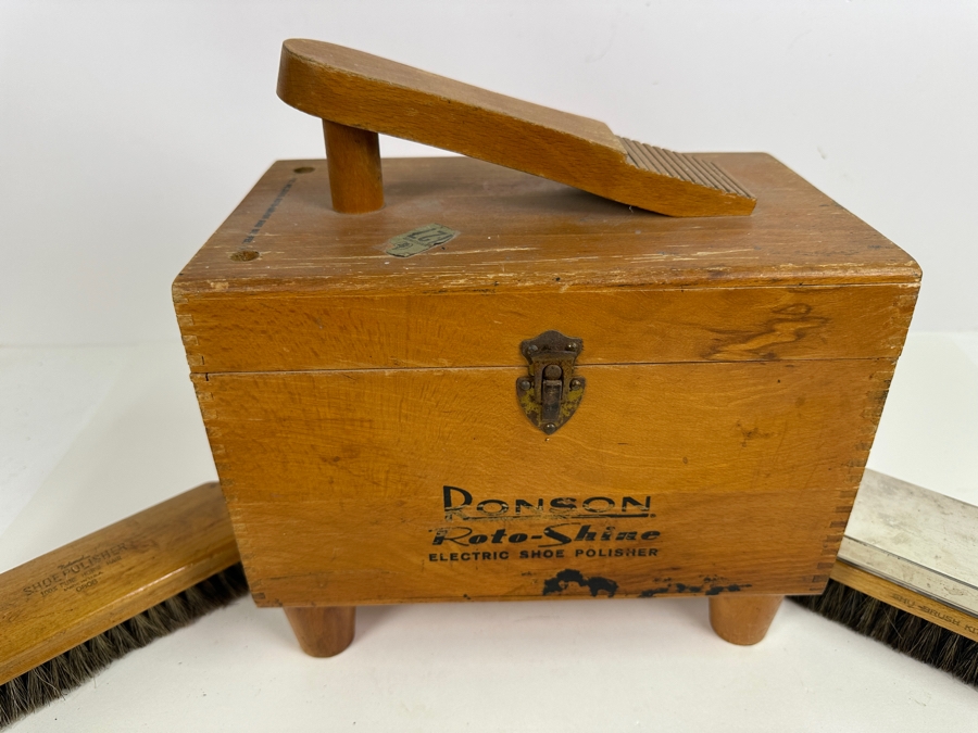 Just Added - Vintage MCM Ronson Roto-Shine Electric Shoe Polisher With Wooden Box And Brushes [Photo 4]