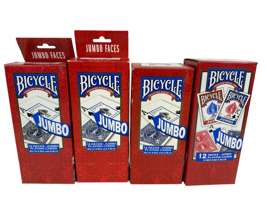Just Added - Four New Bicycle 12 Decks Jumbo Playing Cards - Total Of 48 Decks