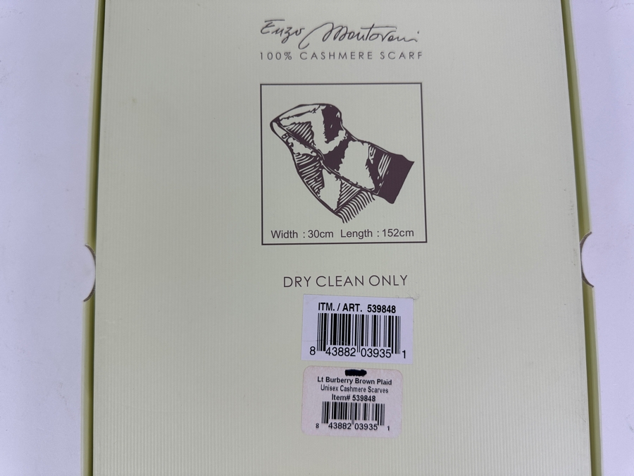 Just Added - New Enzo Mantovani 100% Cashmere Scarf Burberry Brown Plaid [Photo 4]