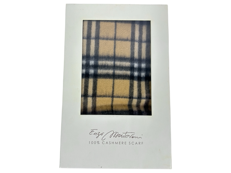Just Added - New Enzo Mantovani 100% Cashmere Scarf Burberry Brown Plaid