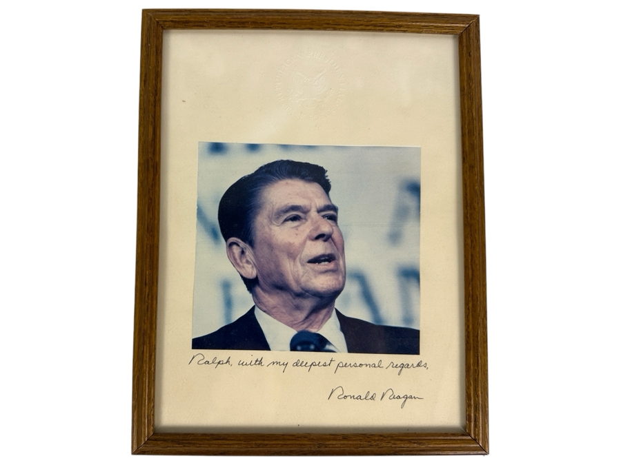 Just Added - Vintage Ronald Reagan Signature & Photo With Presidential Task Force Seal Framed 9 X 12