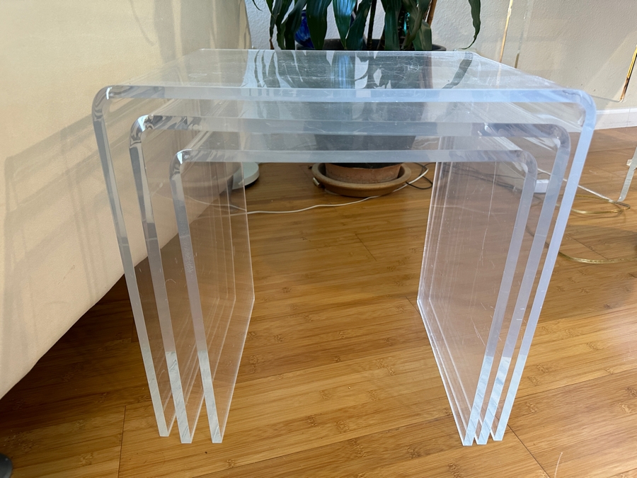 Just Added - Set Of Three Lucite Nesting Side Tables 16.5W X 12D X 16.5H