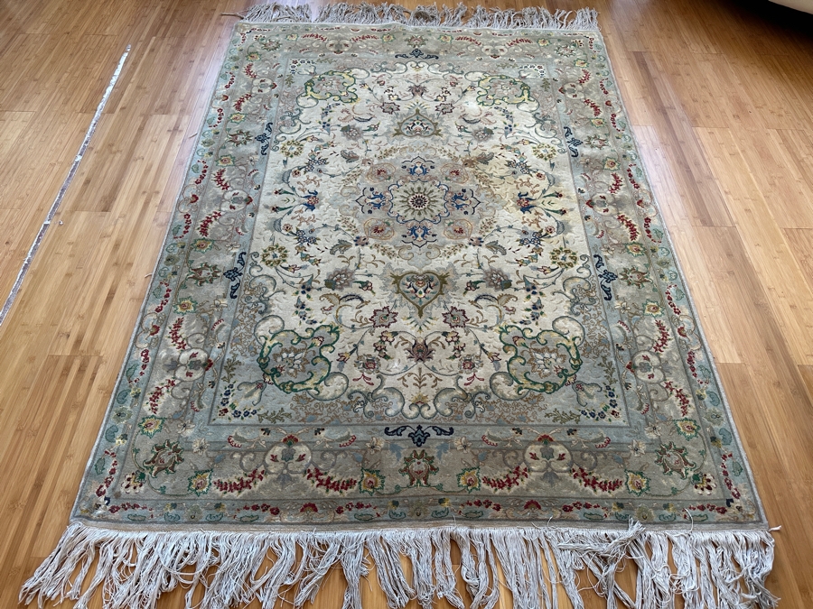 Just Added - Finely Hand Knotted Silk Blend Persian Area Rug With Staining (See Photos) 57.5 X 79