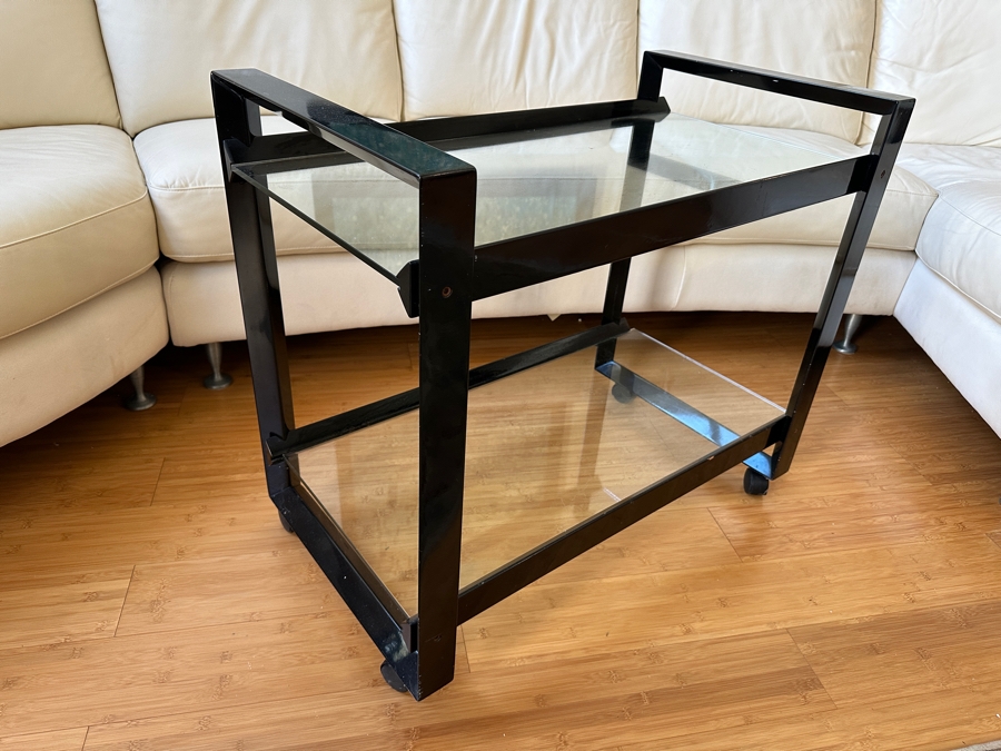 Just Added - Black Metal 2-Tier Bar Cart With Glass Shelves 31.5W X 17.5D X 28H
