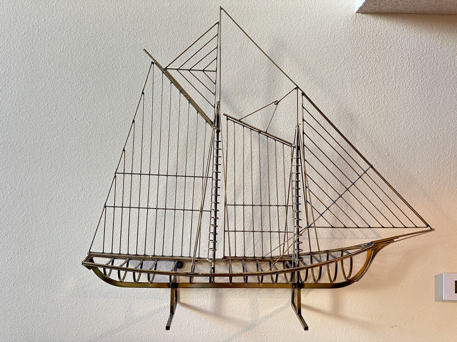 Just Added - Large Curtis Jere Brass Sailing Boat Sculpture Wall Artwork 48W X 41H X 8D Estimate $1,000+