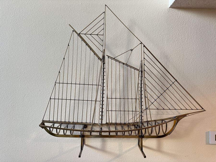 Just Added - Large Curtis Jere Brass Sailing Boat Sculpture Wall Artwork 48W X 41H X 8D Estimate $1,000+ [Photo 4]