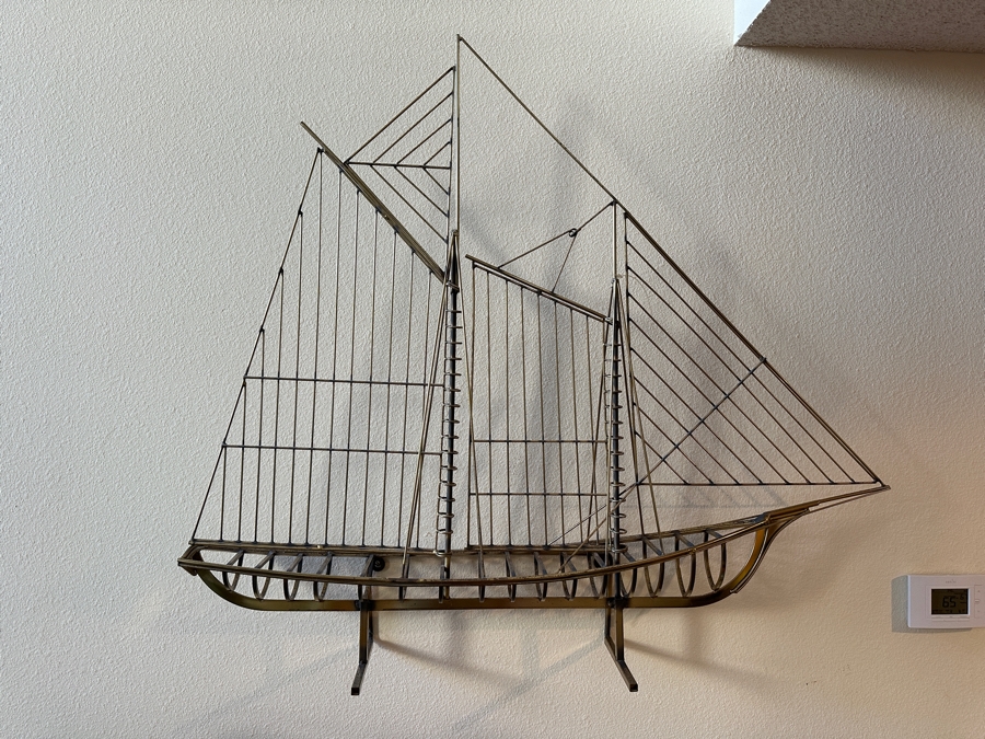 Just Added - Large Curtis Jere Brass Sailing Boat Sculpture Wall Artwork 48W X 41H X 8D Estimate $1,000+ [Photo 2]