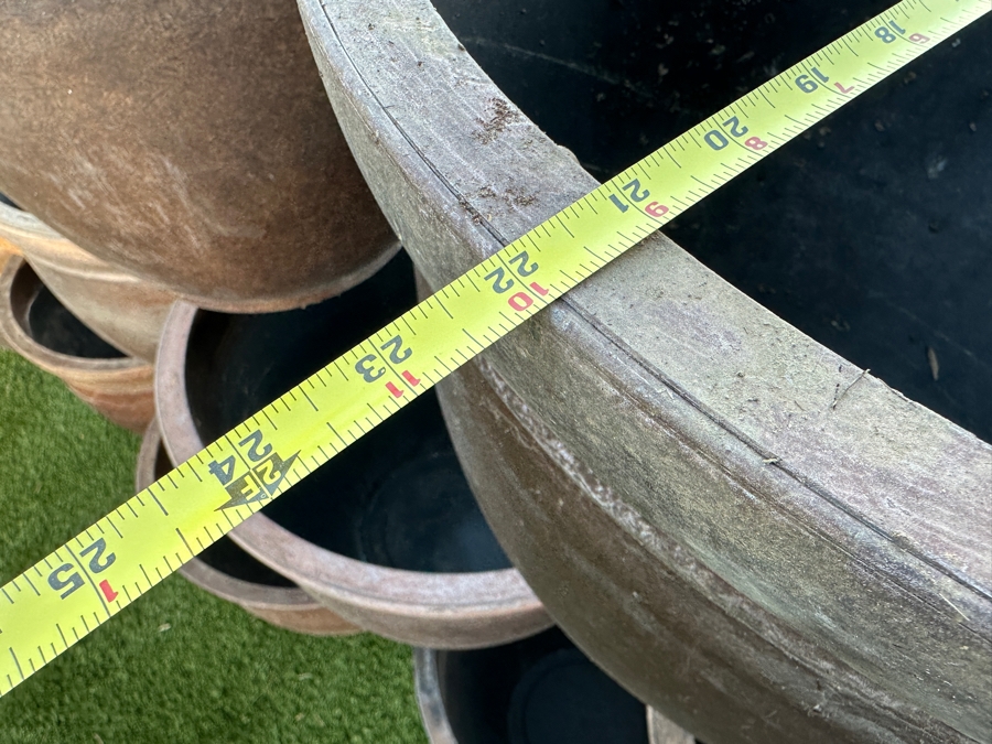 Just Added - (12) Round Brown Resin Plant Planters 22W X 16.5H [Photo 4]