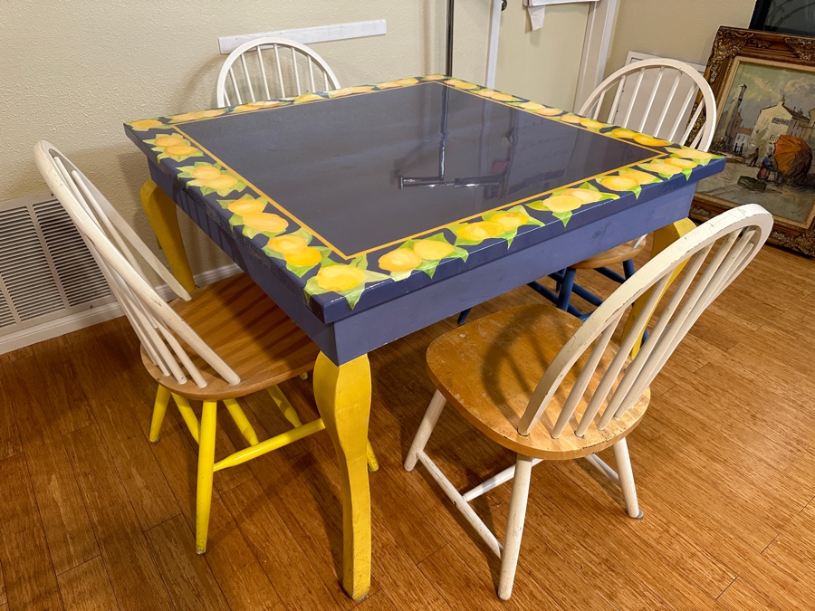 Just Added - Handpainted Wooden Table with 4 Chairs - 42 x 42 x 31