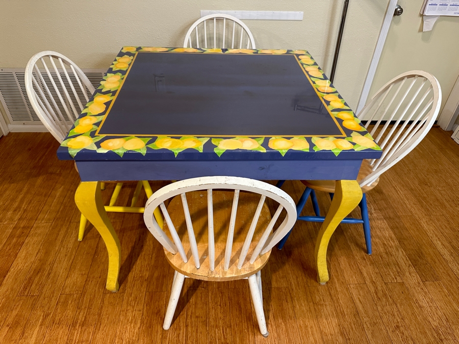 Just Added - Handpainted Wooden Table with 4 Chairs - 42 x 42 x 31 [Photo 5]