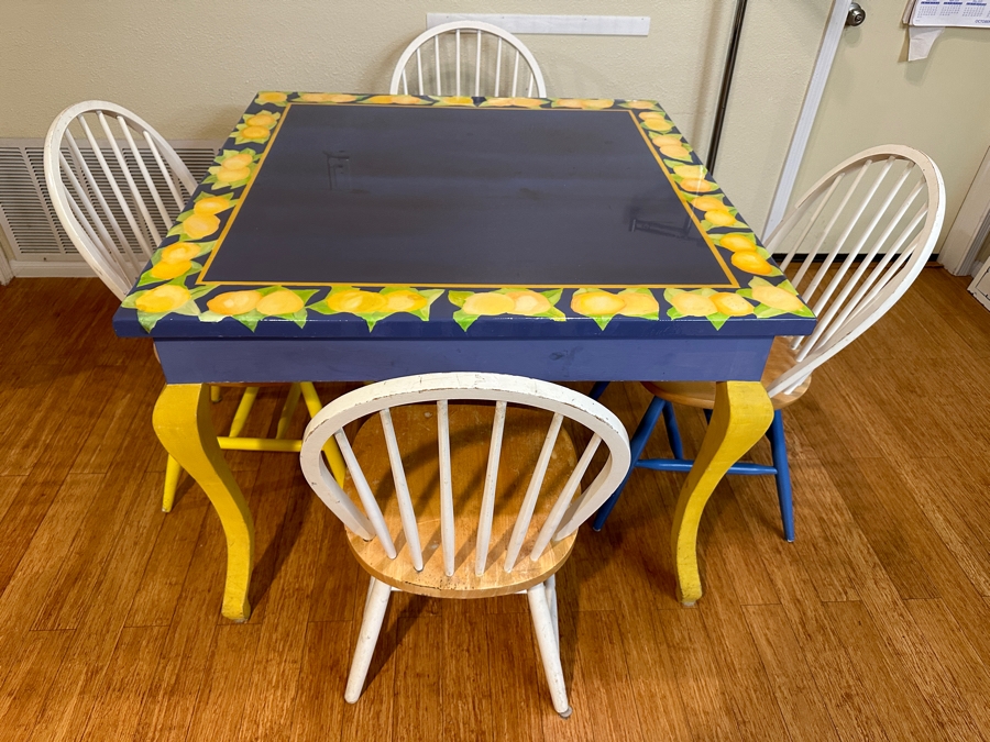 Just Added - Handpainted Wooden Table with 4 Chairs - 42 x 42 x 31 [Photo 4]