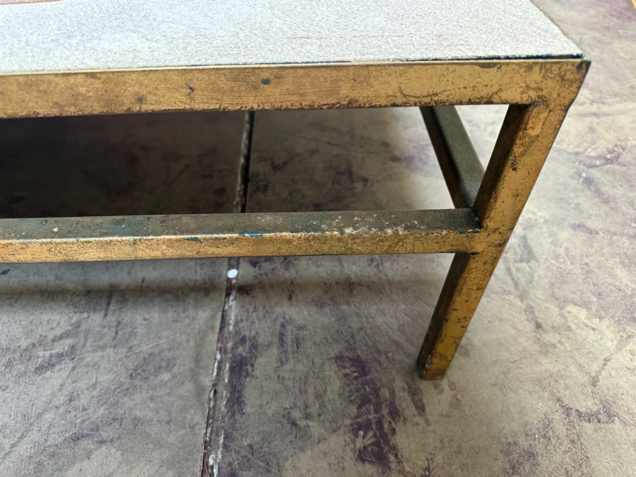Just Added - One Of A Kind Artist Designed Coffee Table With Sandstone Top And Metal Base Signed TUTTLE 36W X 72L X 14H [Photo 8]