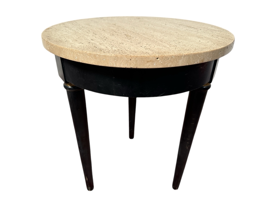 Just Added - Wooden Side Table with Travertine Top18 x 22 [Photo 1]