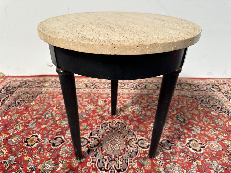 Just Added - Wooden Side Table with Travertine Top18 x 22 [Photo 3]