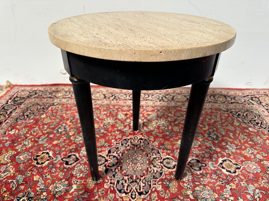 Just Added - Wooden Side Table with Travertine Top18 x 22 [Photo 2]