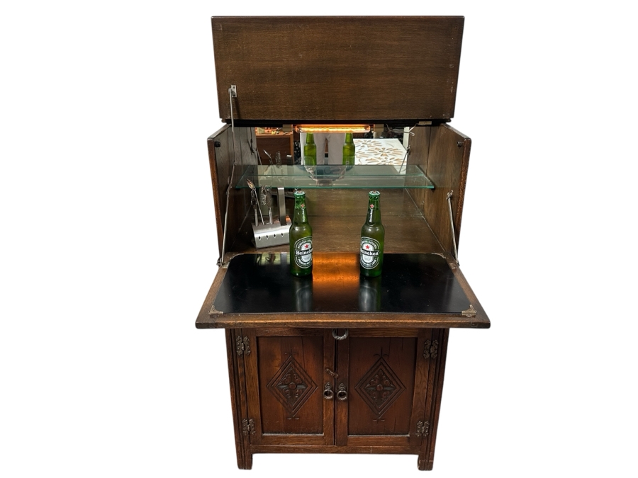 Just Added - Vintage Wooden Bar with Drop Shelf, Drawer and Cabinet 29W x 17D x 48H [Photo 1]