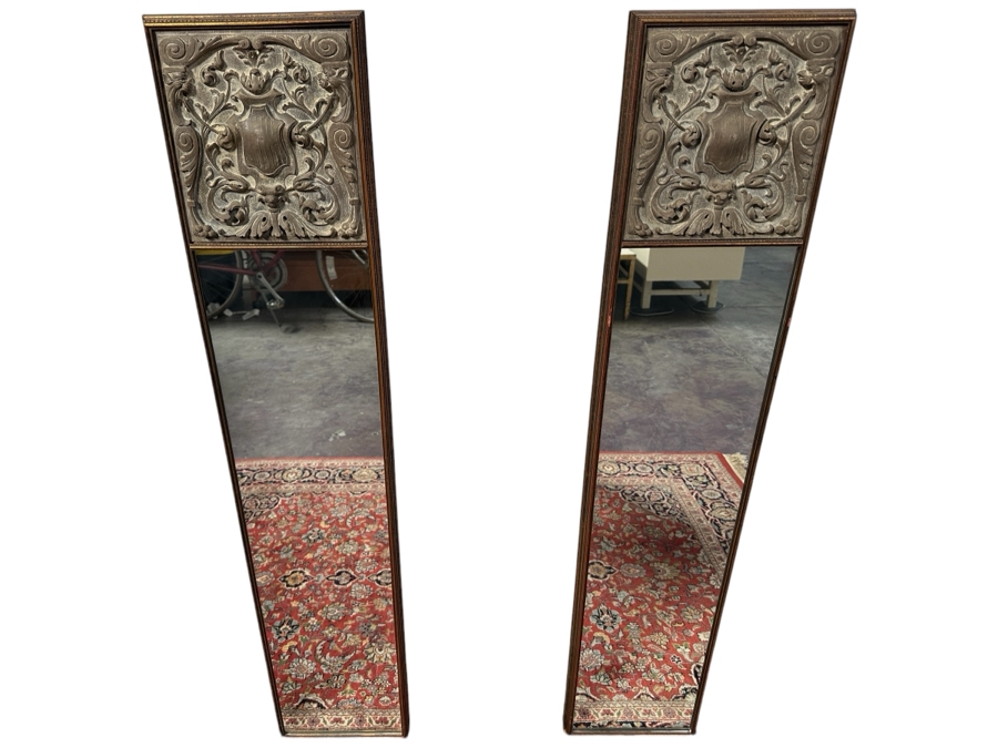 Just Added - Pair Of Vintage Wall Mirrors With Relief Wooden Carvings 10 X 48 [Photo 1]