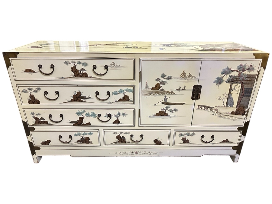 Just Added - Vintage Chinoiserie Hand Painted Chest Of Drawers Dresser 60W X 18D X 32.5H [Photo 1]