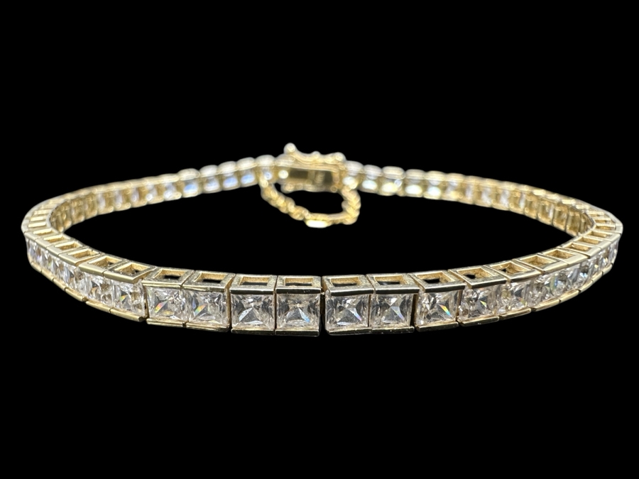 14K Gold CZ Bracelet With Safety 7'L 10.6g Retails $1,600 [Photo 2]