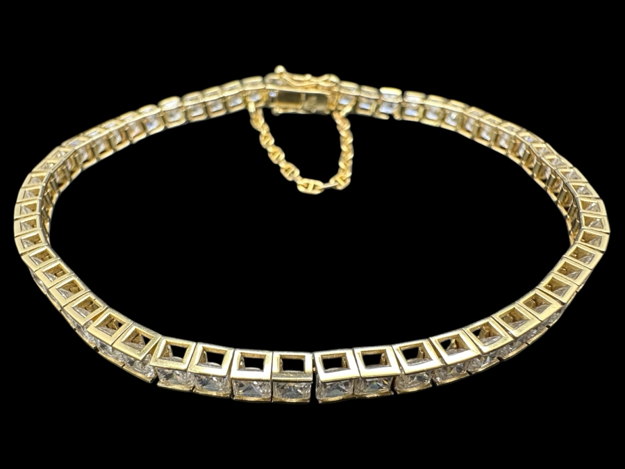14K Gold CZ Bracelet With Safety 7'L 10.6g Retails $1,600 [Photo 3]