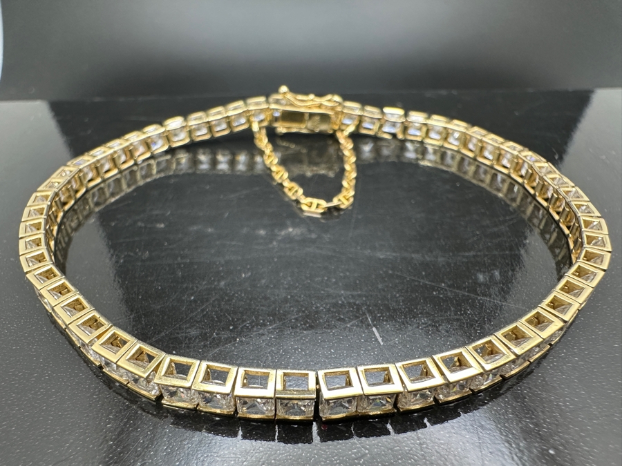 14K Gold CZ Bracelet With Safety 7'L 10.6g Retails $1,600 [Photo 7]